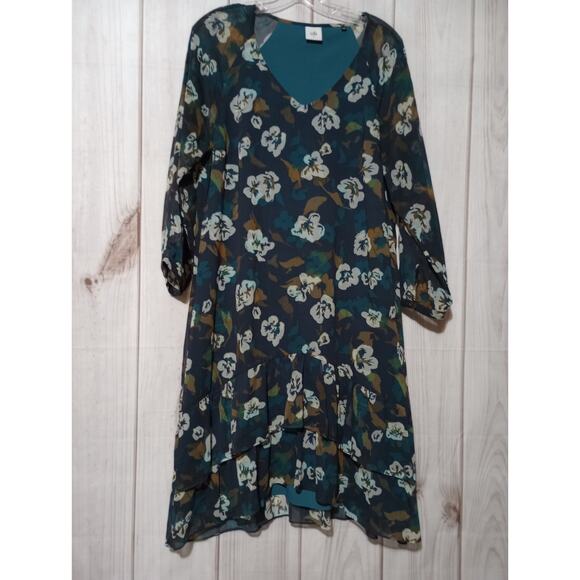 Cabi Dress Ladies Large Blue Sheer Sleeves Tiered - Picture 1 of 8